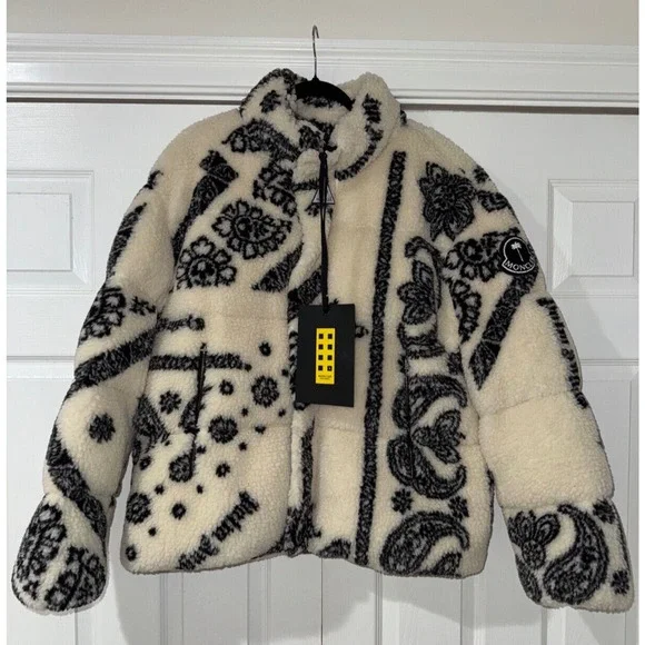 Moncler x Palm Angels Baden Paisley Fleece Down Jacket White Black 